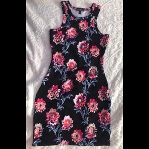 Black floral body con dress
